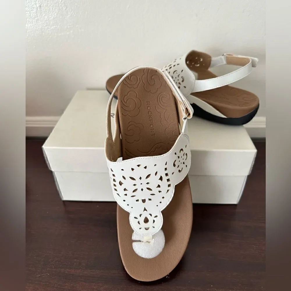 Rockport Women’s sling back leather flat white sandal Sz 11, NIB